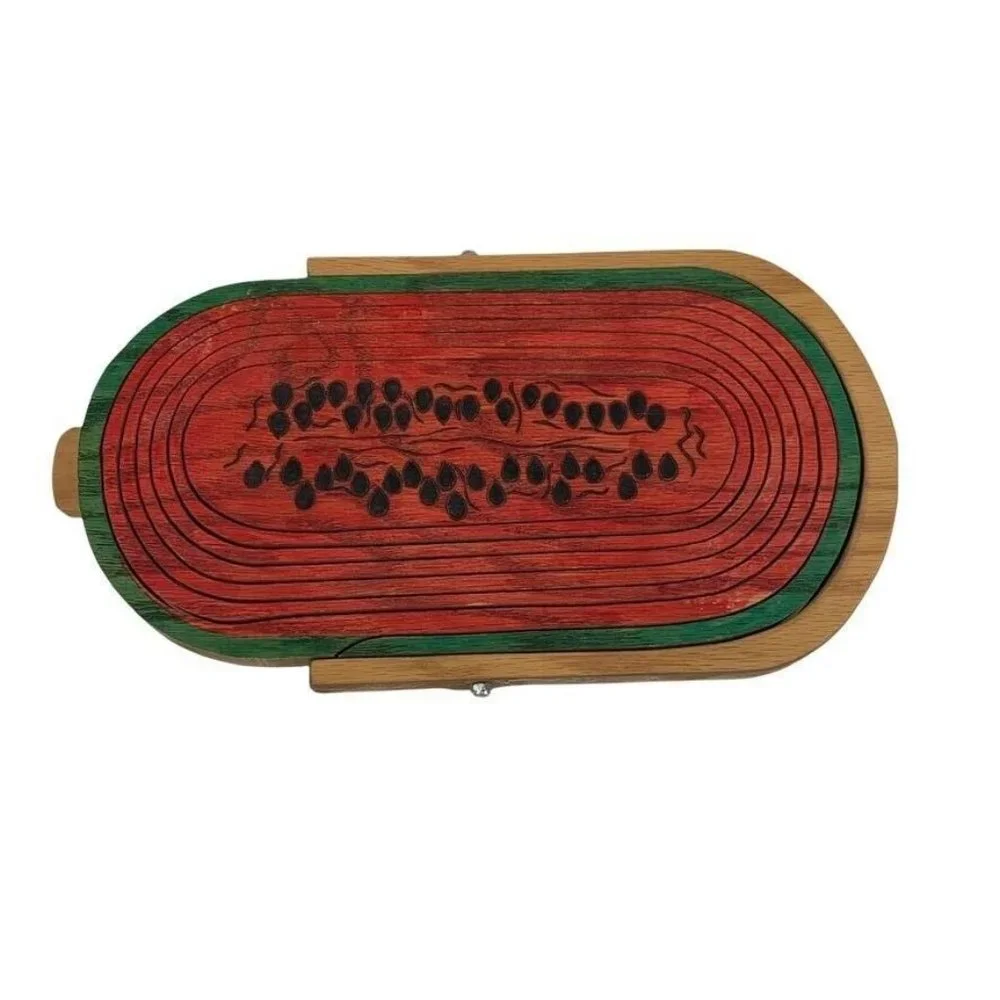 Pop Up Watermelon Basket w/ Handle Collapsible Wooden Handmade Summer Signed GPA